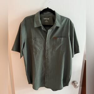 Orvis Green Short Sleeve Performance Outdoor Hiking Button Down Shirt Size Large